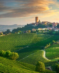 Barbaresco village and Langhe vineyards, Piedmont region, Italy - obrazy, fototapety, plakaty