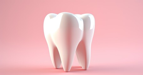 Upstanding human tooth isolated on a pink background