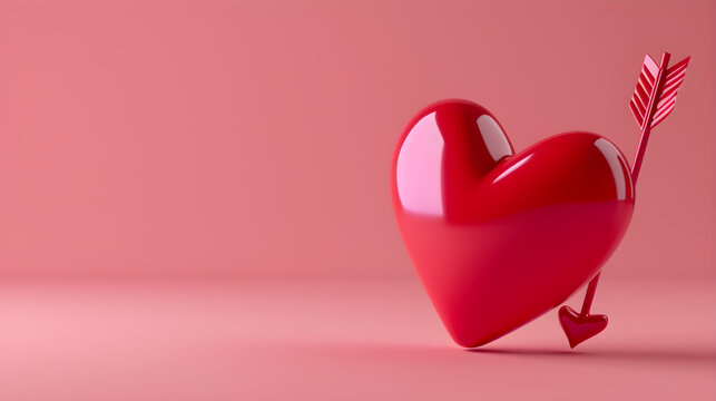 Heart - shaped love arrow, pink background. Valantine's Day concept. 