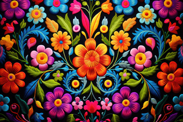 Fototapeta na wymiar Mexican embroidery flower background