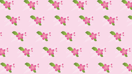 spring pink flower pattern with green leaves