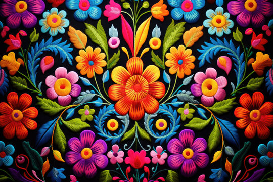 Mexican embroidery flower background