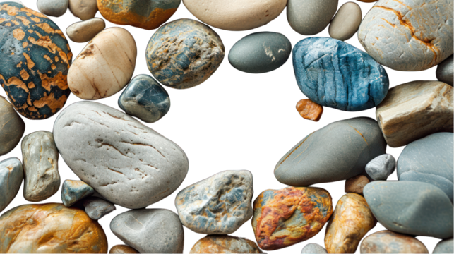 Edge Border Pattern Design with White Pebbles Isolated on Transparent or White Background, PNG