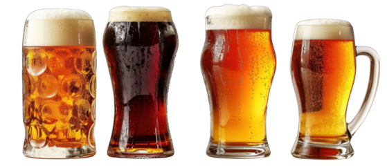 Set of 3 Different Specialty Craft Beers Isolated on Transparent or White Background, PNG
