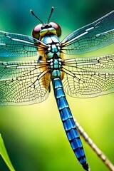 Translucent beauty of a dragonfly's wings, emphasizing their intricate veining and iridescence, background image, generative AI