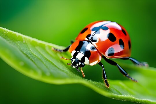 Get an up-close view of a ladybug, showcasing its vibrant colors, spots, and the texture of its tiny shell, background image, generative AI
