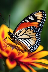 Zoom in on a butterfly resting on a vibrant flower, highlighting the colors and patterns of both the insect and the bloom, background image, generative AI