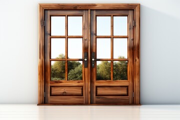 Wooden French Door on white background.