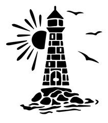 Light house by the sea with a white background