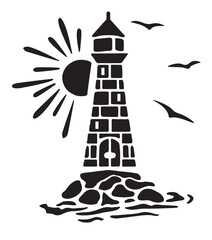 Light house by the sea with a white background