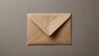  a brown envelope with a piece of paper sticking out of it's side on a light gray background with a corner in the middle of the front of the envelope.