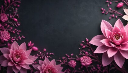  pink flowers on a black background with a place for a name on the bottom of the picture and a place for a name on the bottom of the picture on the bottom of the picture.
