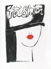Poster Im Rahmen lady wearing hat. watercolor painting. illustration © Anna Ismagilova
