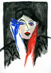 Poster Im Rahmen abstract woman wearing gloves. watercolor painting. illustration © Anna Ismagilova