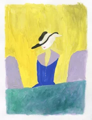 Fotobehang elegant lady wearing hat. watercolor painting. illustration © Anna Ismagilova