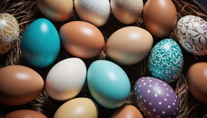  a basket filled with lots of eggs sitting on top of a table next to an egg laying on top of a wooden table next to an egg laying on top of another egg.