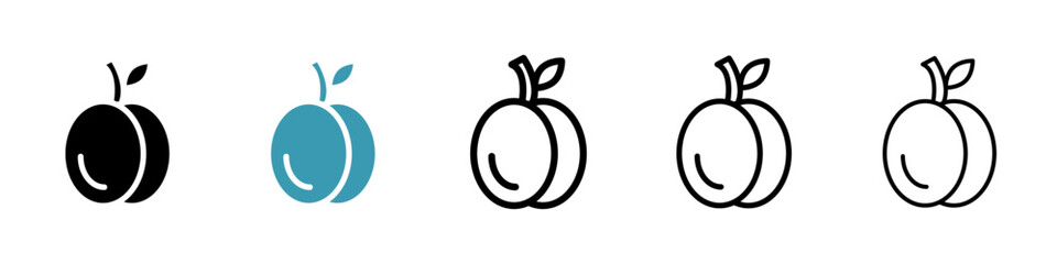 Apricot vector illustration set. Prune fruit icon for UI designs.