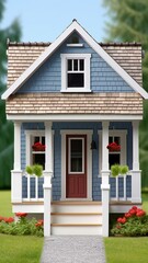 Beat simple blue gabled house with front porch picture AI generated art