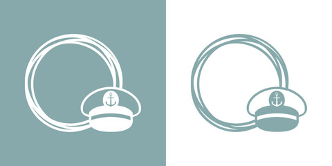Logo Nautical. Marco circular con líneas con sombrero de capitán de barco - obrazy, fototapety, plakaty