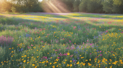 Blooming Meadow in Sunshine Generative AI