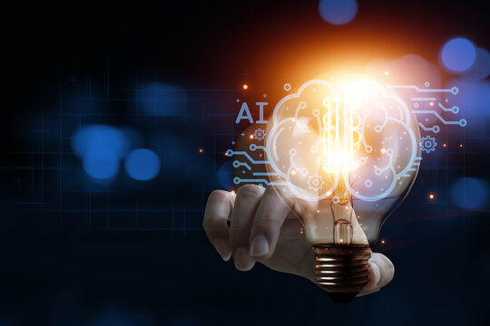 Businessman touching AI brain icon Digital communication concepts and technology elements, digital connectivity, internet of things, big data, cloud computing, various data collection systems.