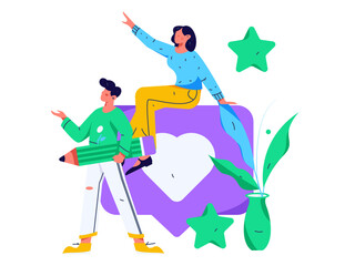 Virtual characters social communication concept business flat vector hand drawn illustration
