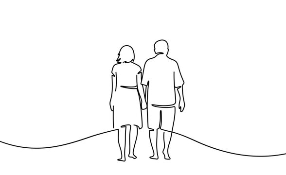 recommend clip art: Continuous one line drawing of elderly couple. Single line art illustration on the theme of grandfather and grandmother on a transparent background