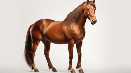 Obraz premium Bay Horse on White Background. Animal, Mammal, Ranch, Pet 
