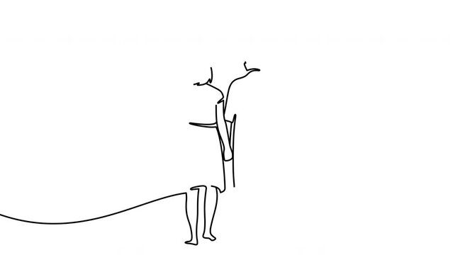 Continuous one line drawing of elderly couple graphic animation. 4K resolution. Single line art illustration on the theme of grandfather and grandmother motion design. Alpha channel