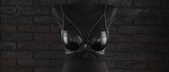 fetish sexy black lingerie on a mannequin - obrazy, fototapety, plakaty