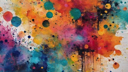 An abstract multicolor dotted painting  on a canvas. Contemporary surrealist painting. Modern poster for wall decoration