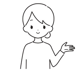 モノクロ｜案内する私服の女性｜左手