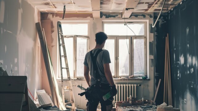 Man Renovate, Remodeling of a House with Care and Precision