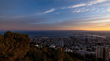 Beautiful panoramic view from Mount Carmel (Louis Promenade) beautiful dramatic marmalade sky ...
