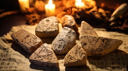 the historical use of oracle bones in divination. - obrazy, fototapety, plakaty