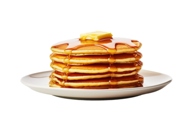 Mastering Breakfast Delight with a Tower of Golden Pancakes on White or PNG Transparent Background