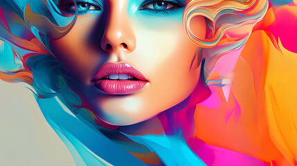 Women's portrait with a creative background of abstract lines
