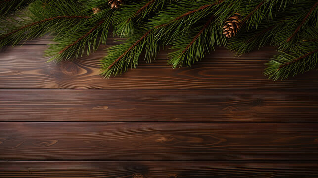Fresh Ribay on a wooden table decorated with green spruce branches
