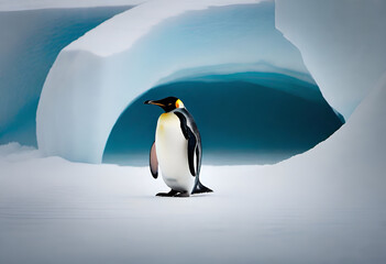Fototapeta premium cute penguin on minimal background