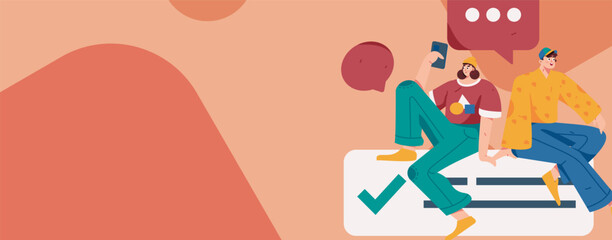 Virtual characters social communication concept business flat vector hand drawn illustration
