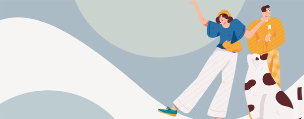 Virtual characters social communication concept business flat vector hand drawn illustration
