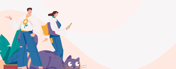 Virtual characters social communication concept business flat vector hand drawn illustration
