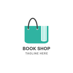 Book store or book shop logo concept. Book and shopping bag logo vector illustration. 