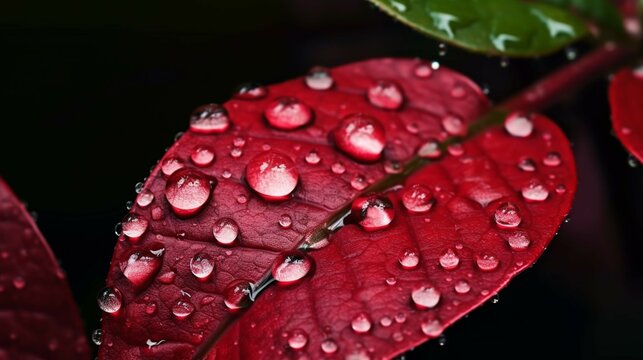 water drops on a red leaf Ai Generative