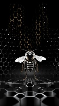 Bee black fabric geometric shape honeycomb picture Ai generated art