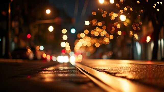 Street at Night Bokeh, street scene with many light at night