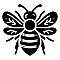 minimal carton honey bee, vector silhouette, black color silhouette, white background