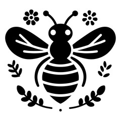 minimal carton honey bee, vector silhouette, black color silhouette, white background