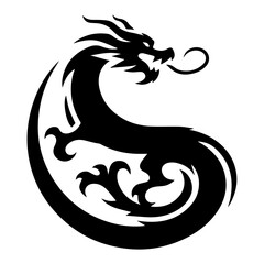 minimal Chinese Dragon Logo vector silhouette, black color silhouette, white background