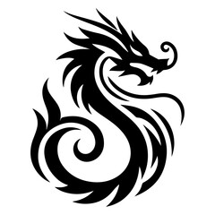 minimal Chinese Dragon Logo vector silhouette, black color silhouette, white background